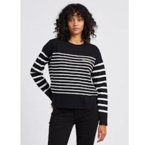 A12‎ Maison Labiche Amour Striped round-neck sweater in organic cotton - Black
